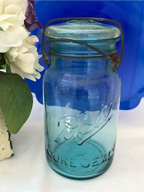 Antique 1920’s Blue Ball Sure Seal Jar Wire Bale Lid
